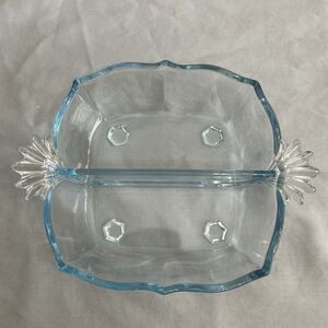 VINTGE FOSTORIA BAROQUE AZURE BLUE 2 HANDLED SQUARE CANDY/ NUT DISH